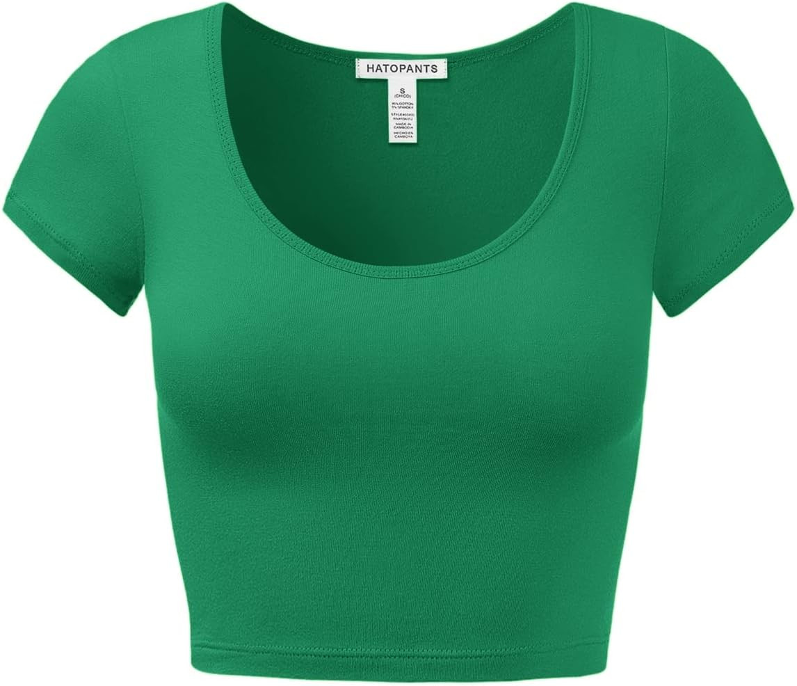 Women's Cotton Basic Scoop Neck Crop Top Short Sleeve Tops | Amazon (US)