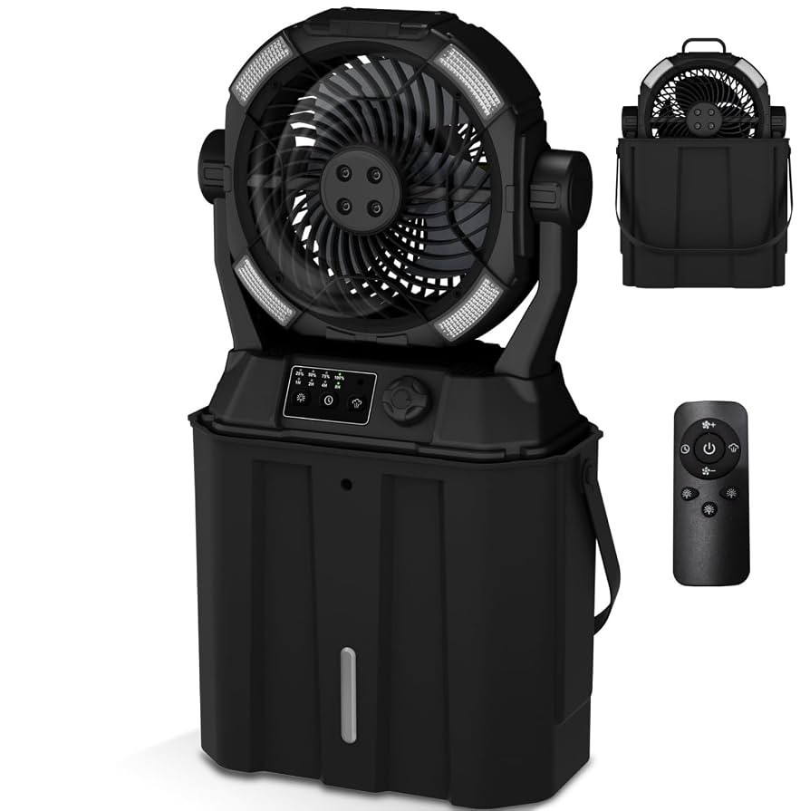 Misting Fan Portable Camping Fan 42800mAh Rechargeable with Remote Control, 3 LED Light & Steples... | Amazon (US)