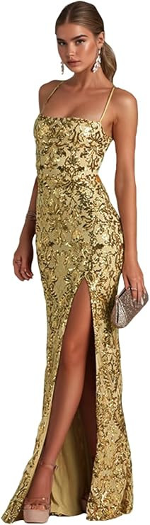 Fivsole Mermaid Sequin Prom Dresses 2025 for Teens Long Formal Party Evening Gown with Slit | Amazon (US)