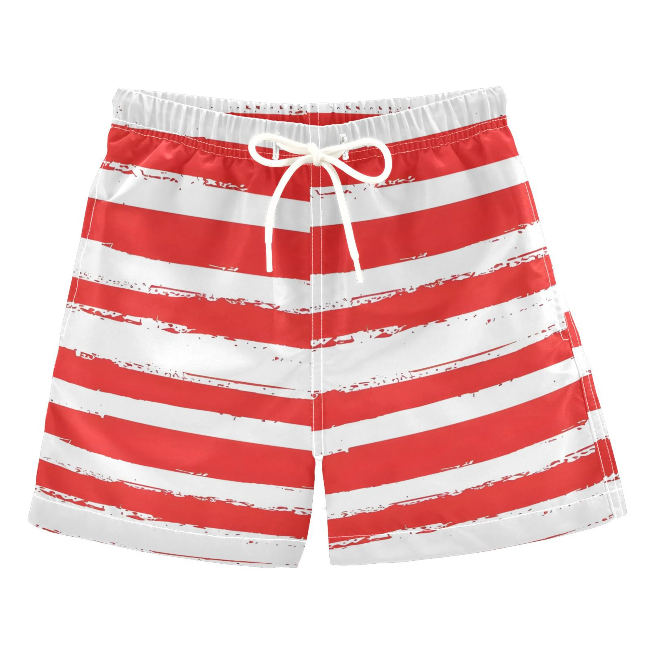 ALAZA Boys Swim Trunks Red and White Stripes Beach Board Shorts Drawstring Swimsuit XS | Walmart (US)