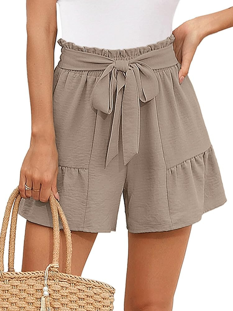 Heymoments Women's Wide Leg Shorts Lightweight High Waisted Adjustable Tie Knot Loose Summer Cute... | Amazon (US)