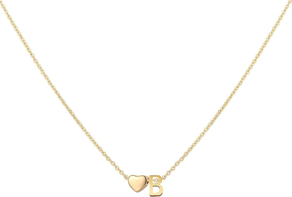 Initial Heart Necklace 18K Gold Plated Stainless Steel Tiny Heart Letter Necklace Personalized Mo... | Amazon (US)