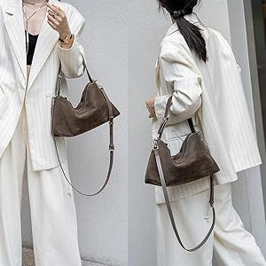 Premium Suede Leather Crossbody Bags for Women, Slouchy Suede Shoulder Bag with Adjustable Strap ... | Amazon (US)