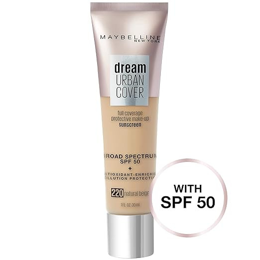 Maybelline New York Dream Urban Cover Flawless Coverage Protective Makeup, Liquid Foundation, Sun... | Amazon (US)