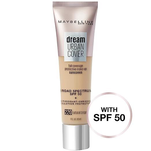 Maybelline New York Dream Urban Cover Flawless Coverage Protective Makeup, Liquid Foundation, Sun... | Amazon (US)
