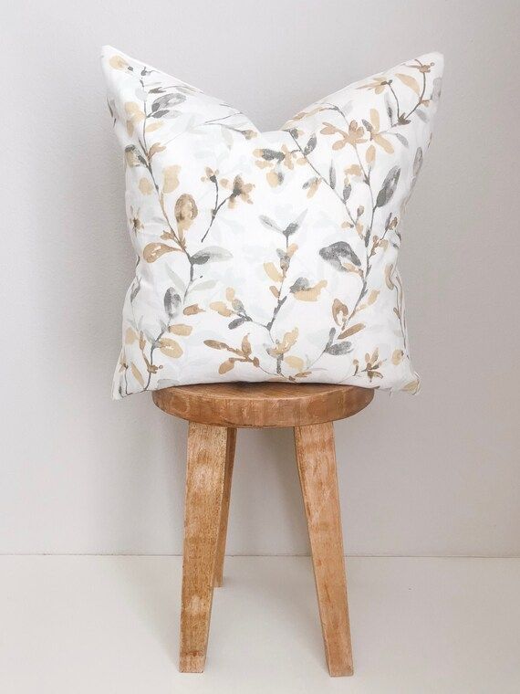 Spring Floral Pillow Cover  Mustard Yellow Blue Gray Floral  | Etsy | Etsy (US)