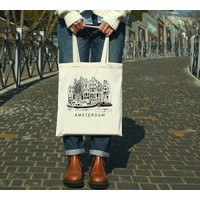 Amsterdam Tote Bag, Netherlands Canals Eco Friendly Market Europe Shopping Bag %100 Cotton Natural C | Etsy (US)