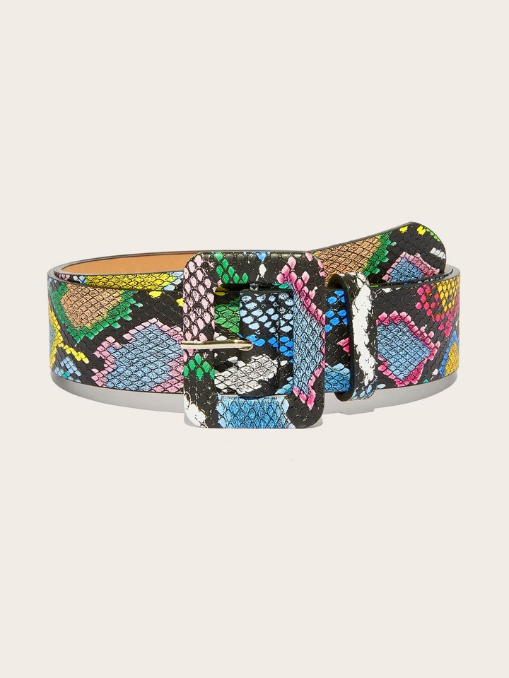 Boho Candy Color Punk Snakeskin Print Riem & Punch Tool voor jeansbroeken en jassen | SHEIN