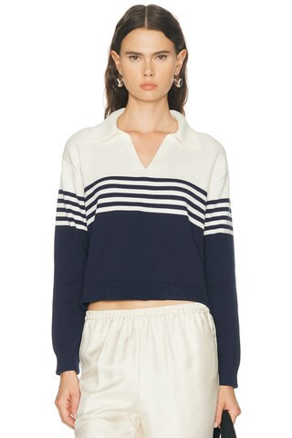 SIMKHAI Jules Knit Polo Sweater in Navy,White | FWRD 