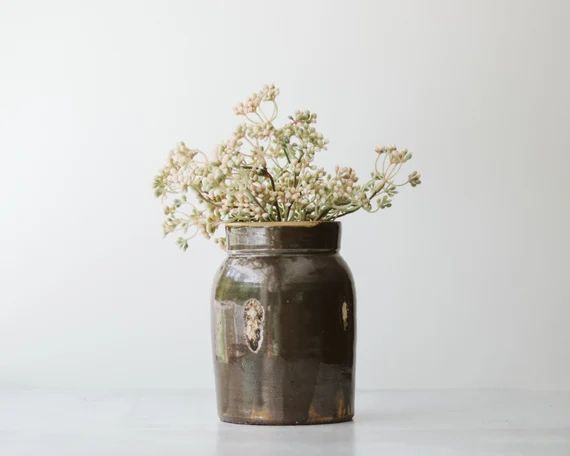 Small Dark Brown Antique Stoneware Crock Jar | Organic Modern Minimal Decor | Earthy Minimalist P... | Etsy (US)