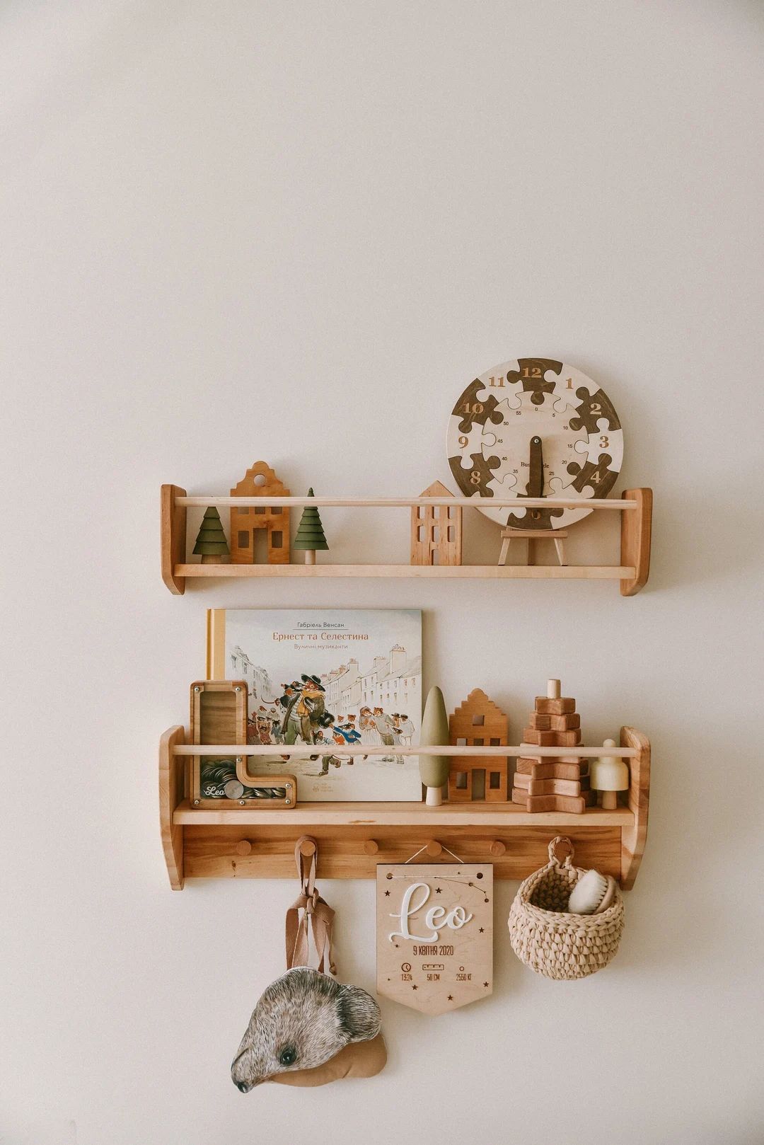 Montessori Baby & Kids Room Shelf with Hooks, Wood Floating Shelf, Babyroom Decoration, Nursery B... | Etsy (US)
