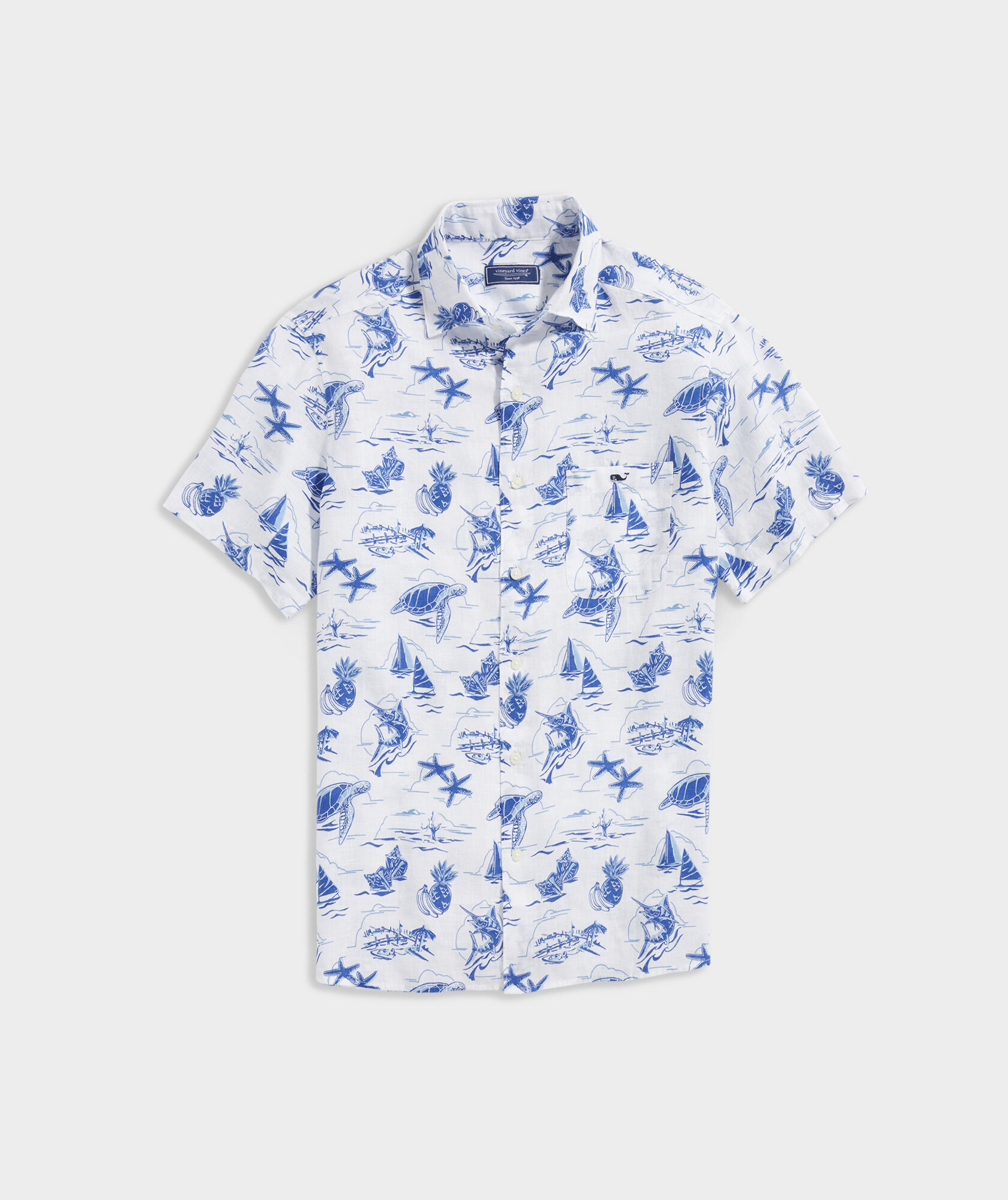 Linen Short-Sleeve Harbour Icons Print Shirt | vineyard vines