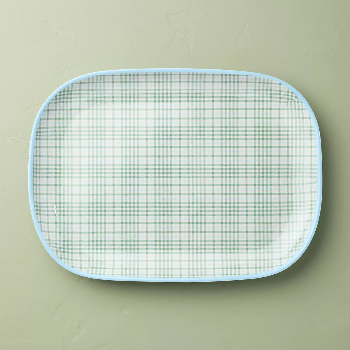12"x17" Layered Plaid Melamine Serving Platter Green/Blue/Cream - Hearth & Hand™ with Magnolia | Target
