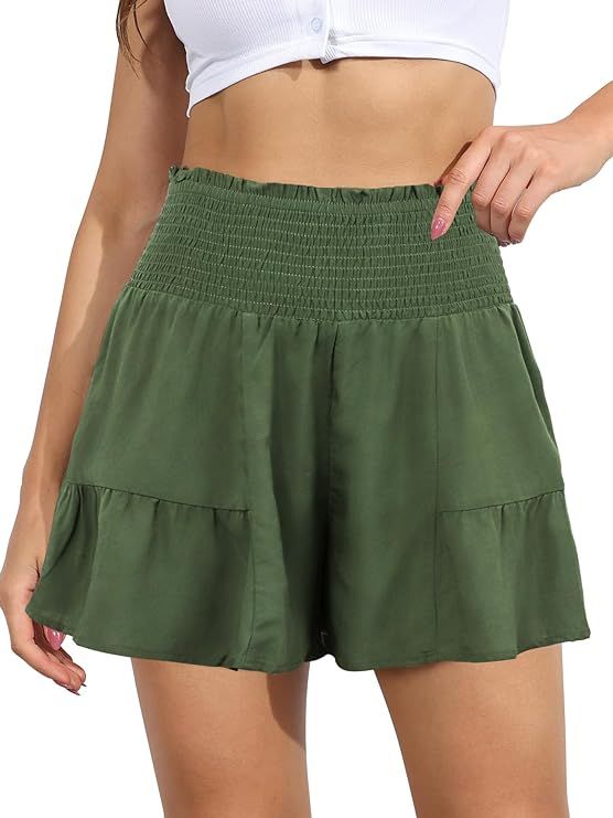 GUOLEZEEV Shorts for Women Casual Summer Elastic High Waist Flowy Dressy Ruffle Shorts with Belt ... | Amazon (US)