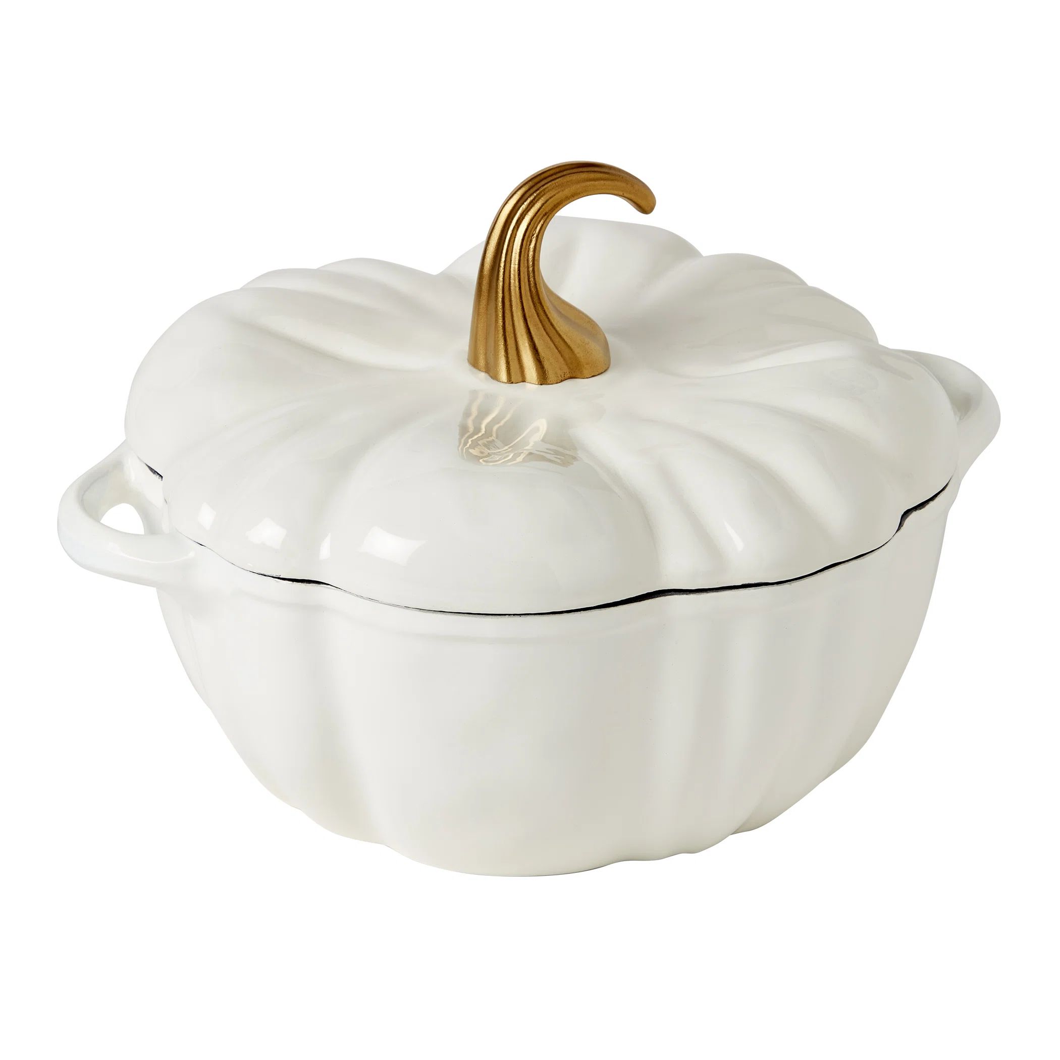 Smith and Clark Smith & Clark Glossy Ivory 4 QT Enameled Pumpkin Cast Iron Dutch Oven | Wayfair | Wayfair North America