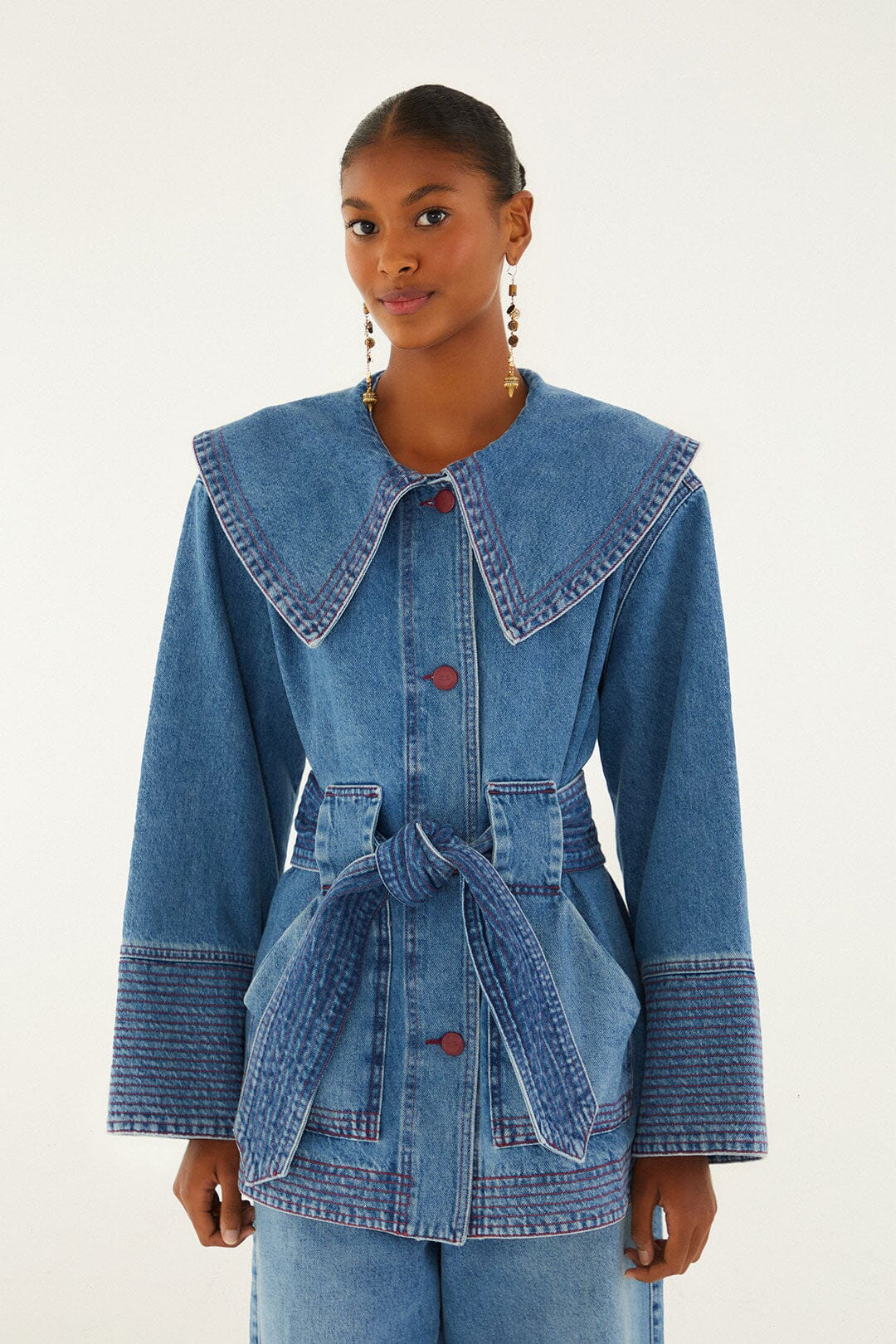 Denim Collared Belted Trench Coat | FARM Rio | FarmRio (US)