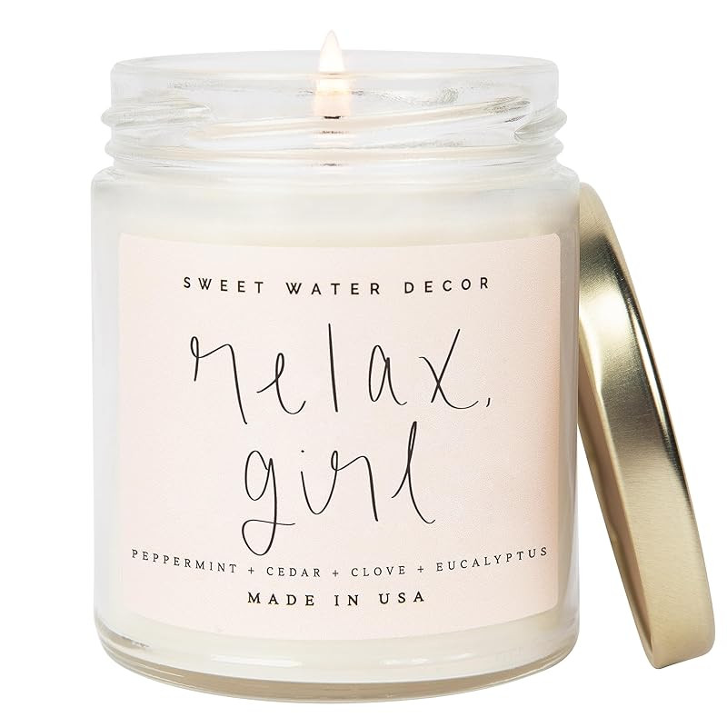 Sweet Water Decor, Relax Girl, Peppermint, Cedar, Clove, and Eucalyptus Scented Soy Wax Candle fo... | Amazon (US)