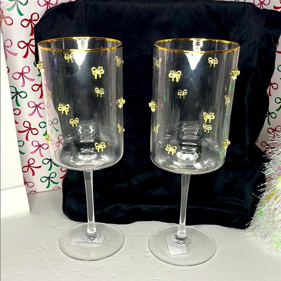 Gold Bow Wine Glasses, set of 2 | Poshmark