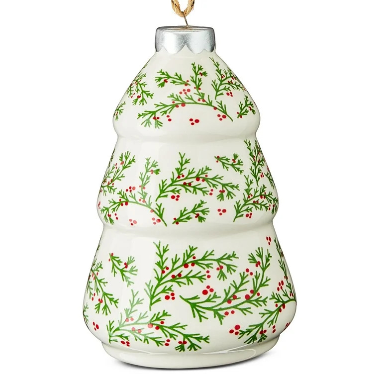 Green and White Mini Ceramic Tree Christmas Ornament, 4.5", by Holiday Time | Walmart (US)