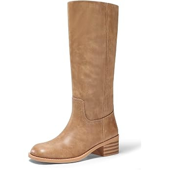 Coutgo Women's Knee High Boots Square Toe Chunky Block Heel Tall Boots Comfortable Low Heel Shoes | Amazon (US)