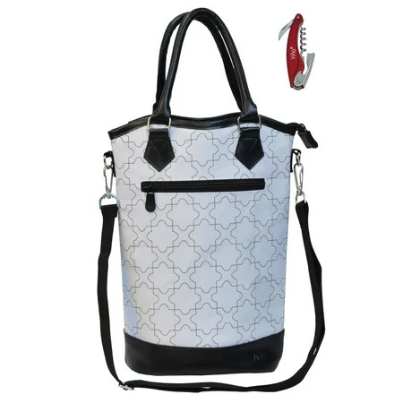 Vina 2-Bottle Wine Picnic Tote Carrier Travel Cooler Insulated Bag Leather Handles Durable Zipper Re | Walmart (US)