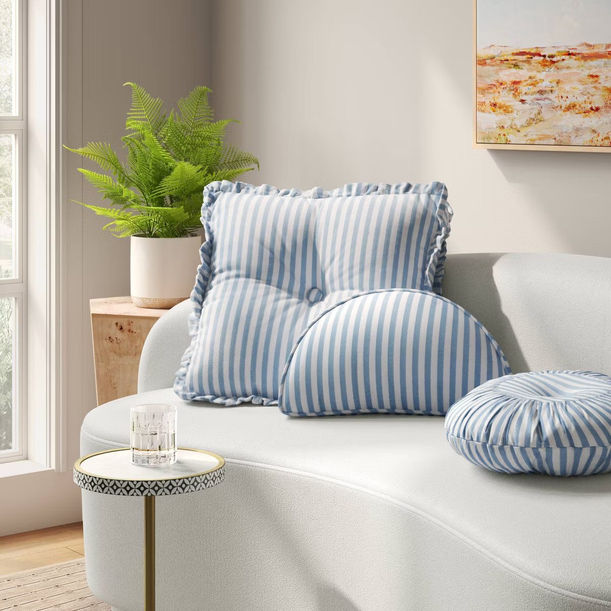 Oversized Square Stripe Pillow with Ruffle Trim Blue/White - Threshold™ | Target