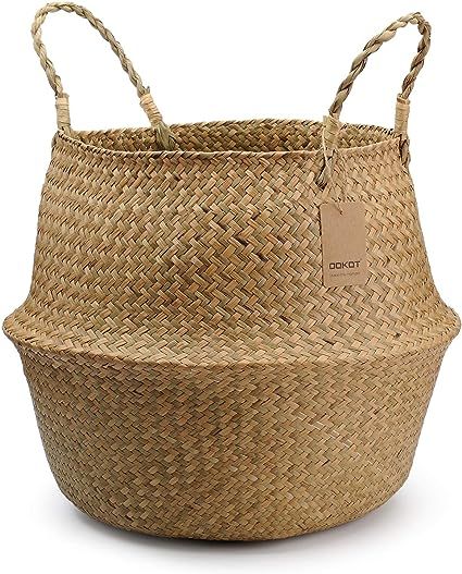 DOKOT Seagrass Plant Basket with Handles, Round Storage Wicker Basket (10.6inch Diameter x 12.5in... | Amazon (US)