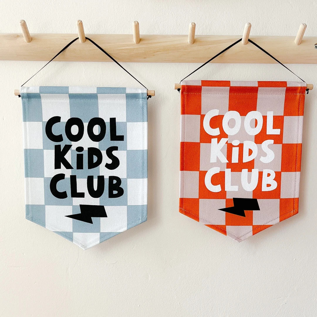 Cool Kids Club Checkered Banner choose Colour and Size Option Cotton Canvas Kids Room Decoration ... | Etsy (US)