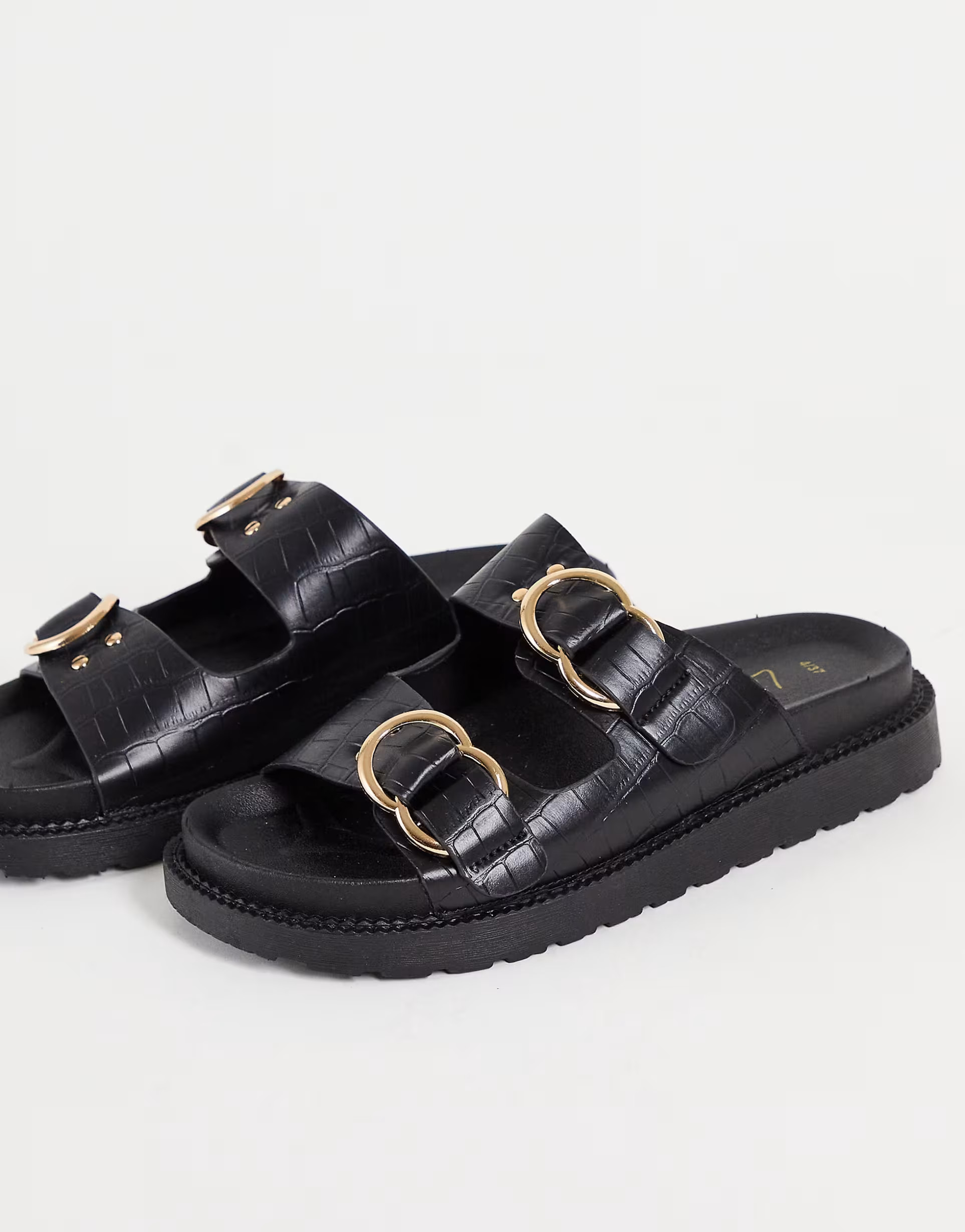 New Look double buckle slides in black croc | ASOS (Global)