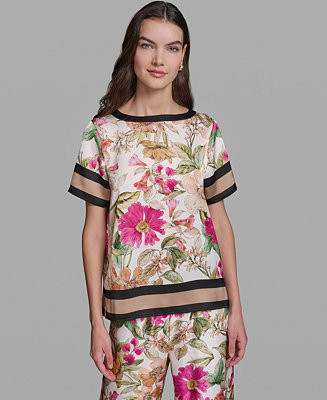 Women's Short-Sleeve Floral Printed Top | Macy's
