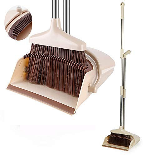 Broom and Dustpan Set Upright Self-Cleaning Sweeping Standing Set Use for Office Kitchen Home and Lobby Broom and Dustpan Combo (Beige) | Amazon (US)