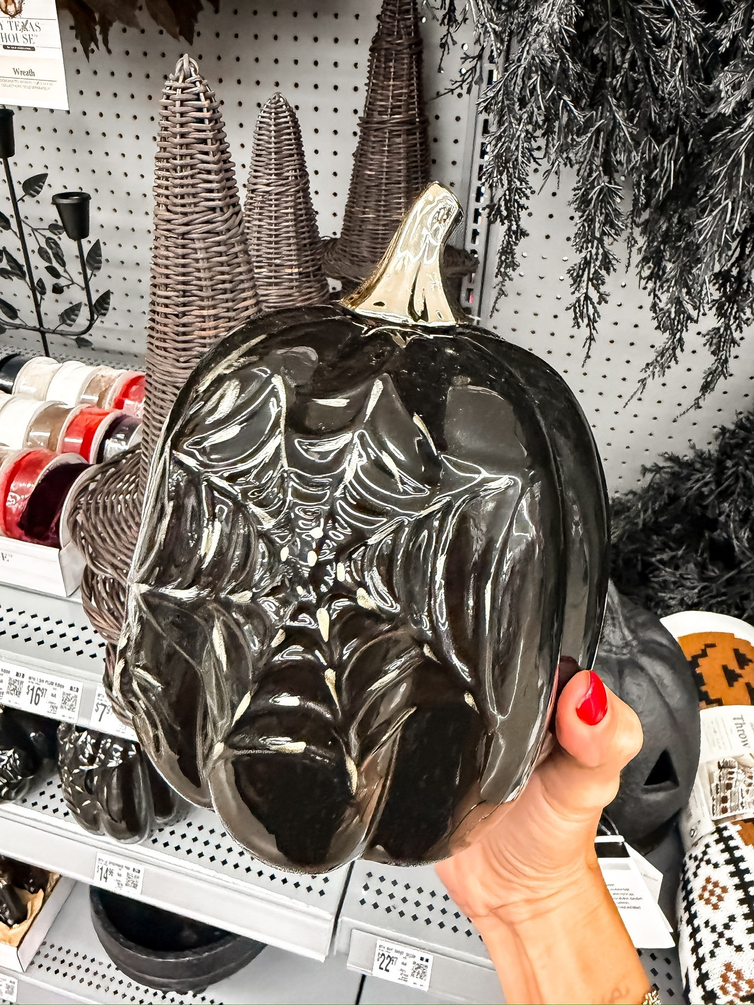 This black and gold spiderweb pumpkin is such a good Halloween find if you like decor that feels a little more elevated. The glossy finish and subtle web detail make it easy to mix with black candles, brass accents or other pumpkins without making the whole space feel too themed.

black pumpkin, Halloween decor, spiderweb pumpkin, black and gold decor, tabletop decor, fall home decor, spooky season, Halloween home, seasonal decor, pumpkin decoration, TheMomInStyle

#LTKSeasonal #LTKstorytime #LTKHome