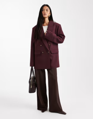 ASOS DESIGN tailored double breasted power shoulder blazer in plum | ASOS (Global)