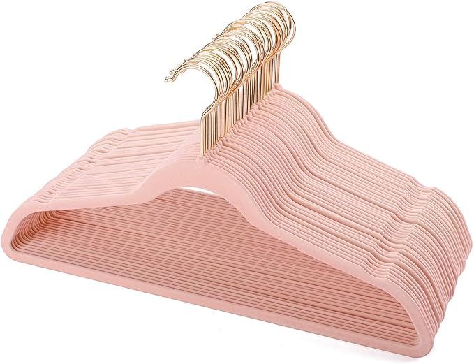 cozymood Pink Velvet Hangers Non Slip Velvet 60 Pack Felt Hangers Ultra Thin Space Saving 360 Deg... | Amazon (US)