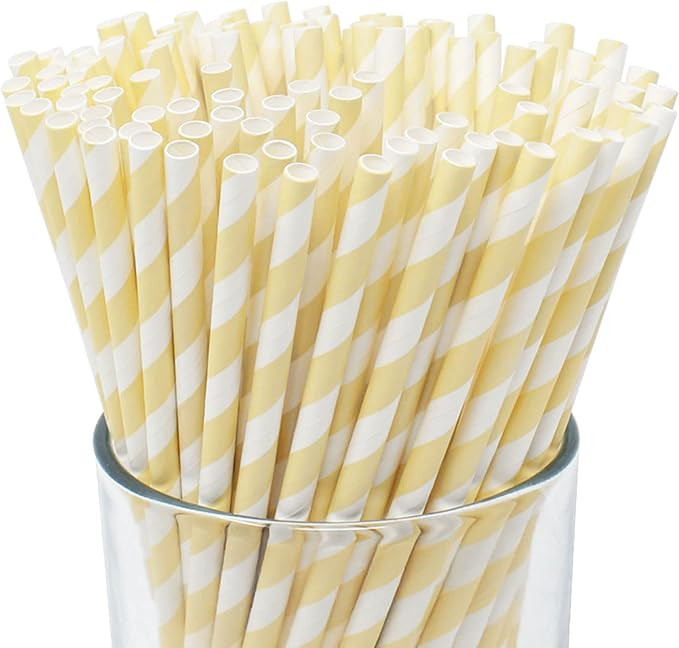 Just Artifacts Premium Disposable Drinking Striped Paper Straws (100pcs, Ivory) | Amazon (US)