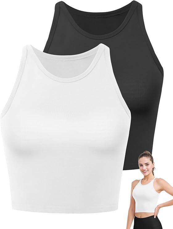 2PCS Crop Tops for Women, High Neck Cropped Tank Tops for Women Sleeveless Camisole Athletic Yoga... | Amazon (US)