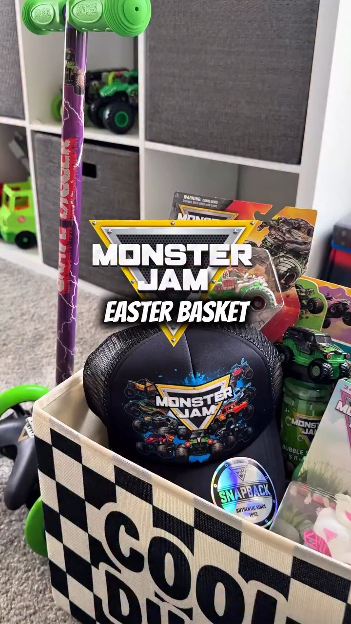 Monster Jam Easter basket 🐰🏁 #easter #spring #easterbasket #boymomma #asmrsounds @monsterjam @spinmaster