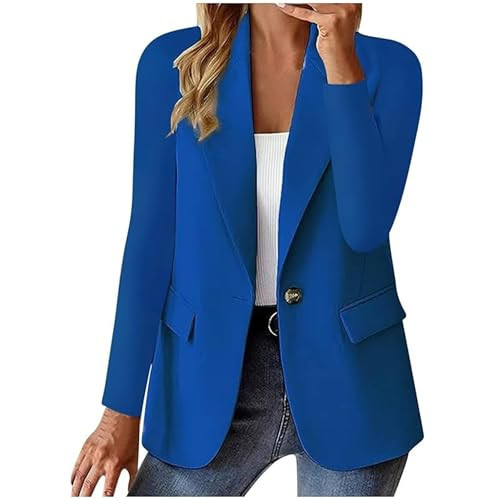 Navy Blue Blazer for Women Blazers for Women Long Sleeve Office Spring Jackets Single Button Blazer Dressy Business Casual Work Suit Coats Blue | Amazon (US)
