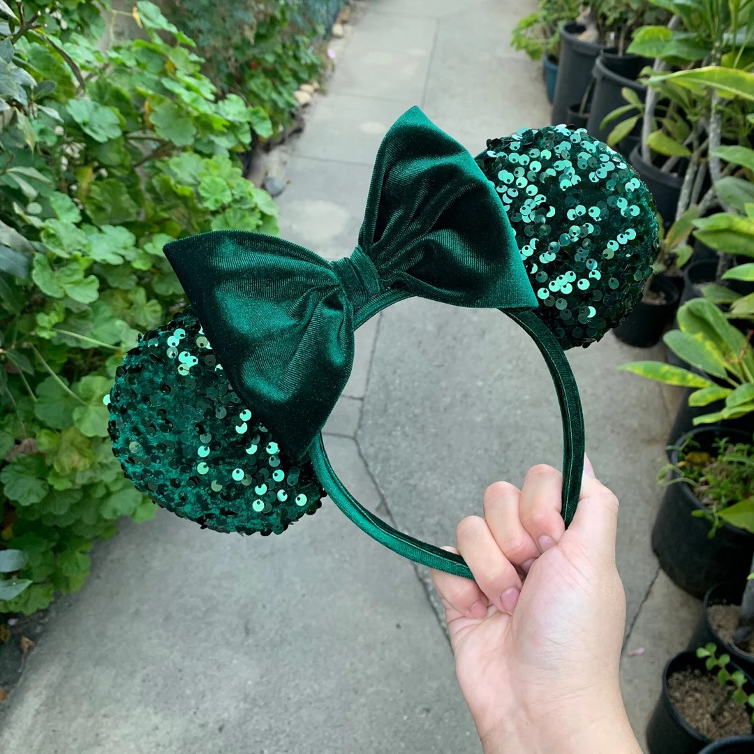 Christmas Dark Green Velvet Sequin Mouse Ears - Etsy | Etsy (US)