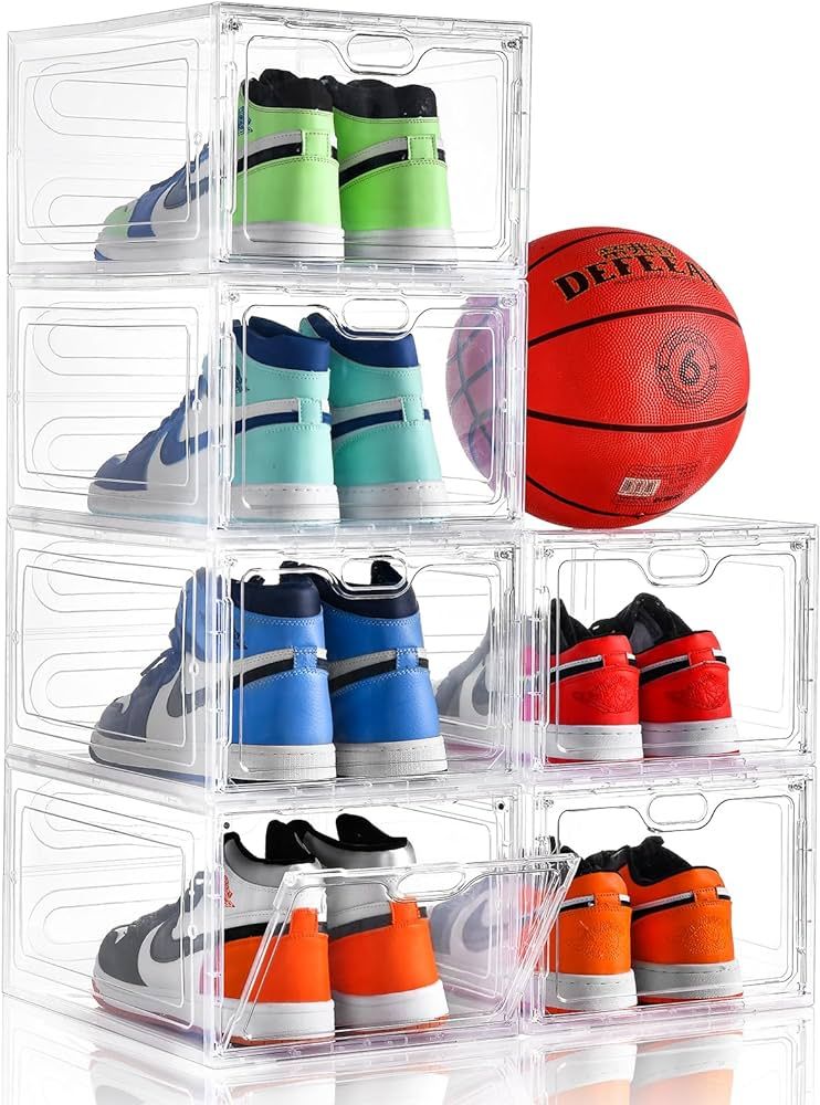 INSTY 6 Pack Shoe Storage Box Clear Plastic Stackable, Shoe Box with Magnetic Door, Shoe Organize... | Amazon (US)