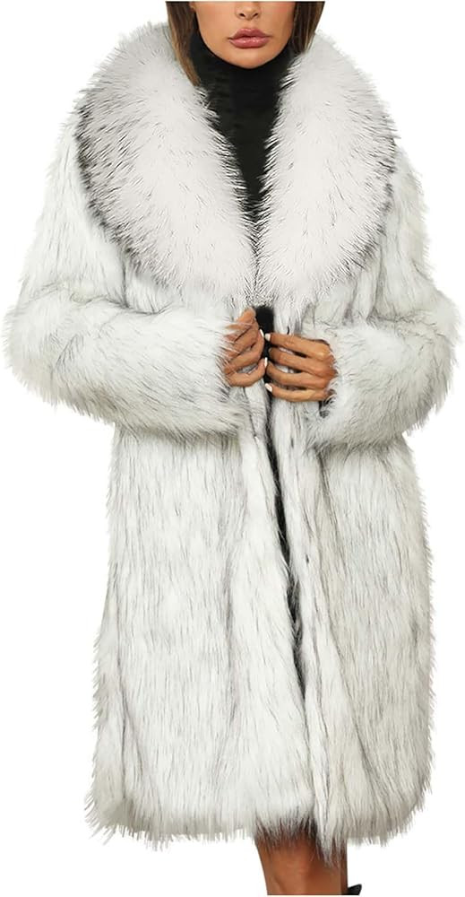 Faux Fur Coat Women Long Fuzzy Fleece Jacket Open Front Cardigan Fur Lapel Coat Warm Winter Coats... | Amazon (US)