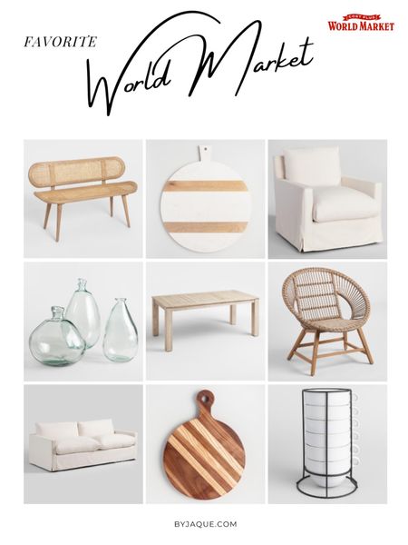 Cost plus world market. Natural string outdoor patio lounge chair. Cane bench. Clear Barcelona vases glass. Stacking mugs ceramic. Tote baskets. Patio furniture sofa couch armchair wood center coffee table. Walnut wood paddle marble cutting board. Whitewash dining table. Ivory feather brynn sofa. 