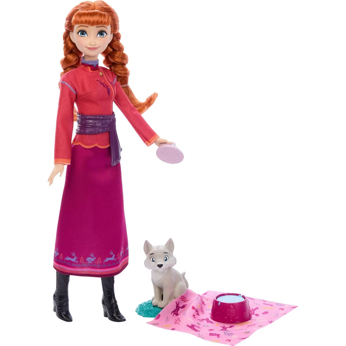 Disney Frozen Anna Fashion Doll & Wolf Cub Figure with 4 Nurturing Accessories Inspired by Movie | Target