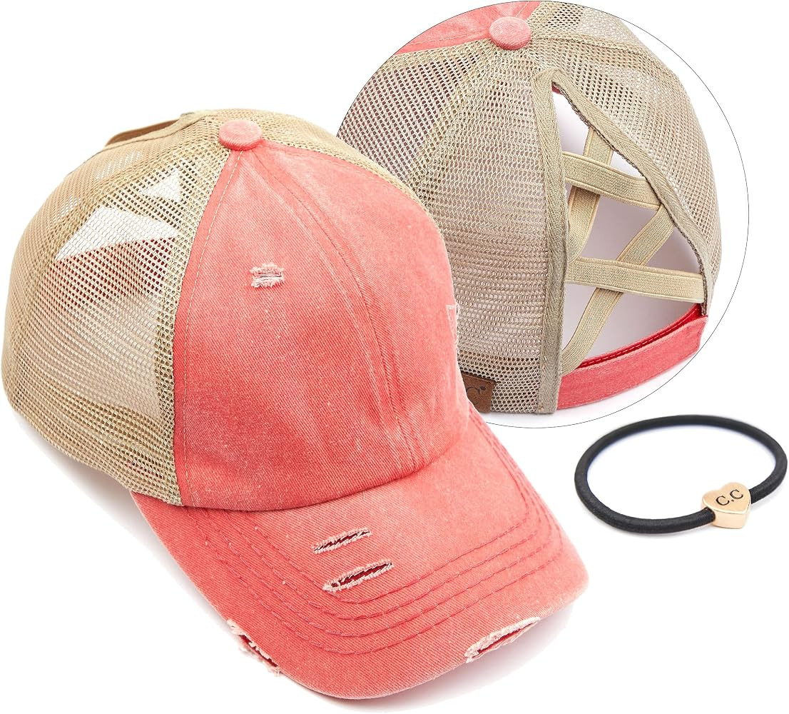 C.C Ponycap Messy High Bun Ponytail Adjustable Glitter Mesh Trucker Baseball Cap | Amazon (US)