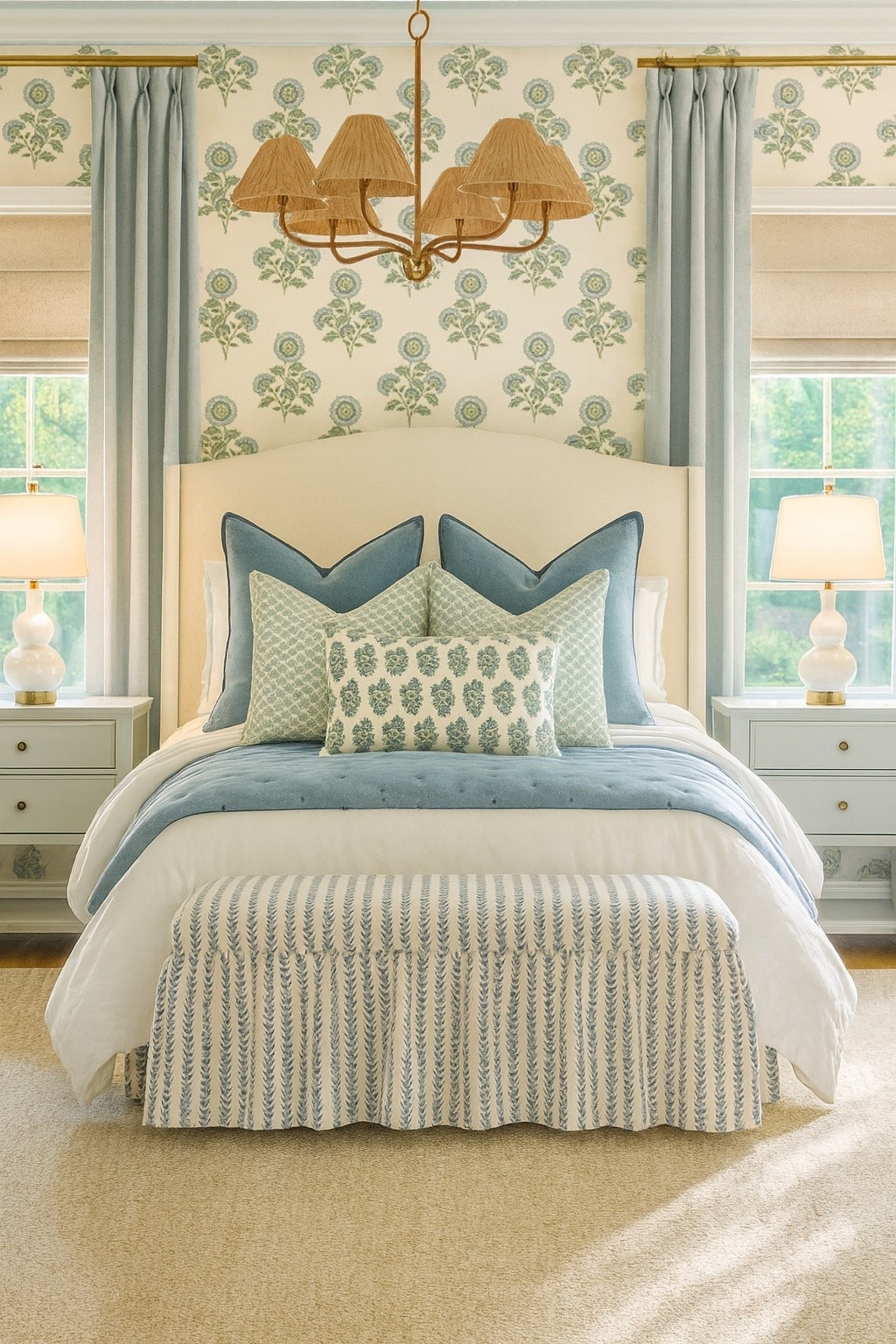 Blue green & cream 

#bedroom #patterned #bed #ltkhome #homedecor 