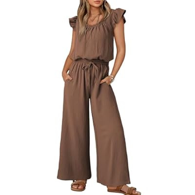 Dokotoo Jumpsuits for Women 2026 Summer Ruffle Sleeves Square Neck Romp… | Amazon (US)