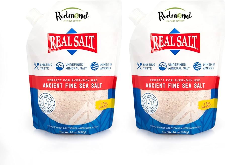 Redmond Real Salt - Ancient Fine Sea Salt, Unrefined Mineral Salt, 26 Ounce Pouch (2 Pack) | Amazon (US)