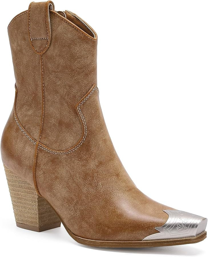 Western Toe Cap Ankle Boots Cowboy Boots for Women Cowgirl Boots Pointed Toe Boots Side Zipper Bo... | Amazon (US)
