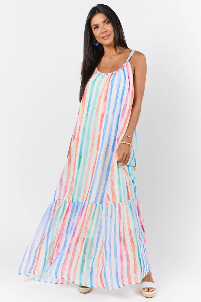 Painting The Sky Multi Watercolor Chiffon Maxi Dress | Pink Lily
