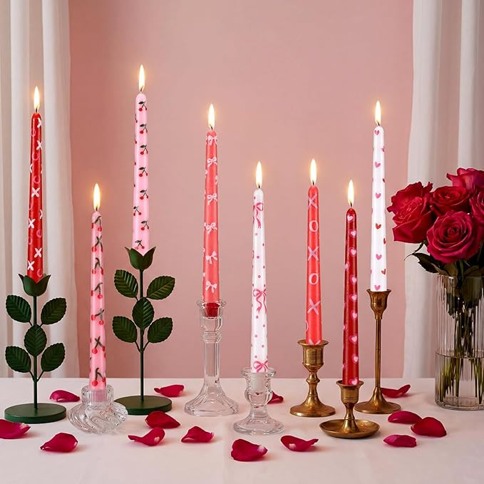 Lounsweer 8 Pcs Valentine Taper Candles 10 Inch Pink Red Heart Decorative Candlesticks Long Unsce... | Amazon (US)